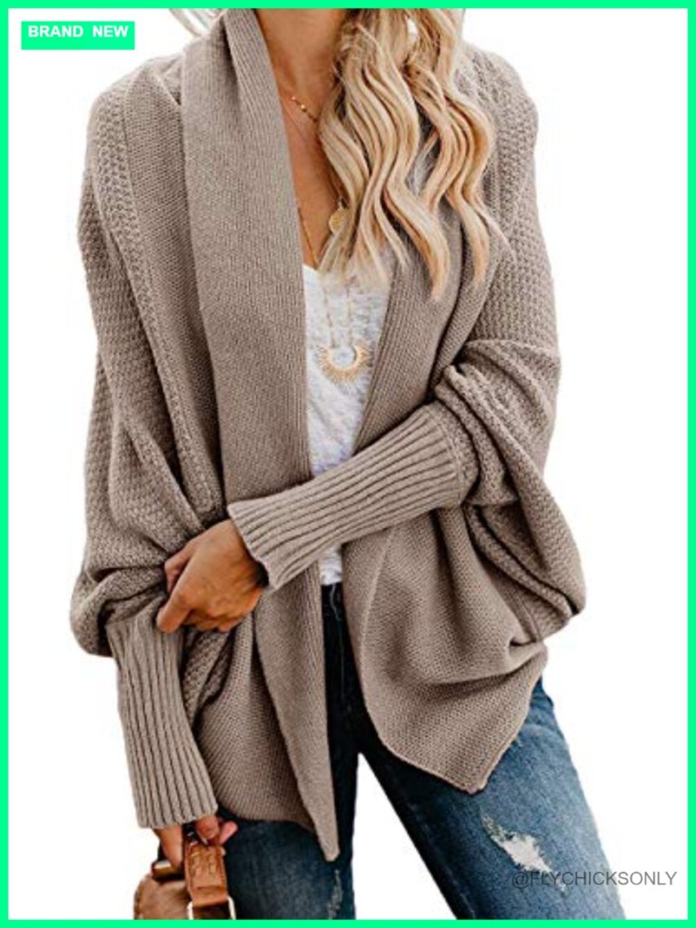 Oversized Chunky Knit Kimono Cardigan Sweater Batwing Sleeve Open Front Wrap